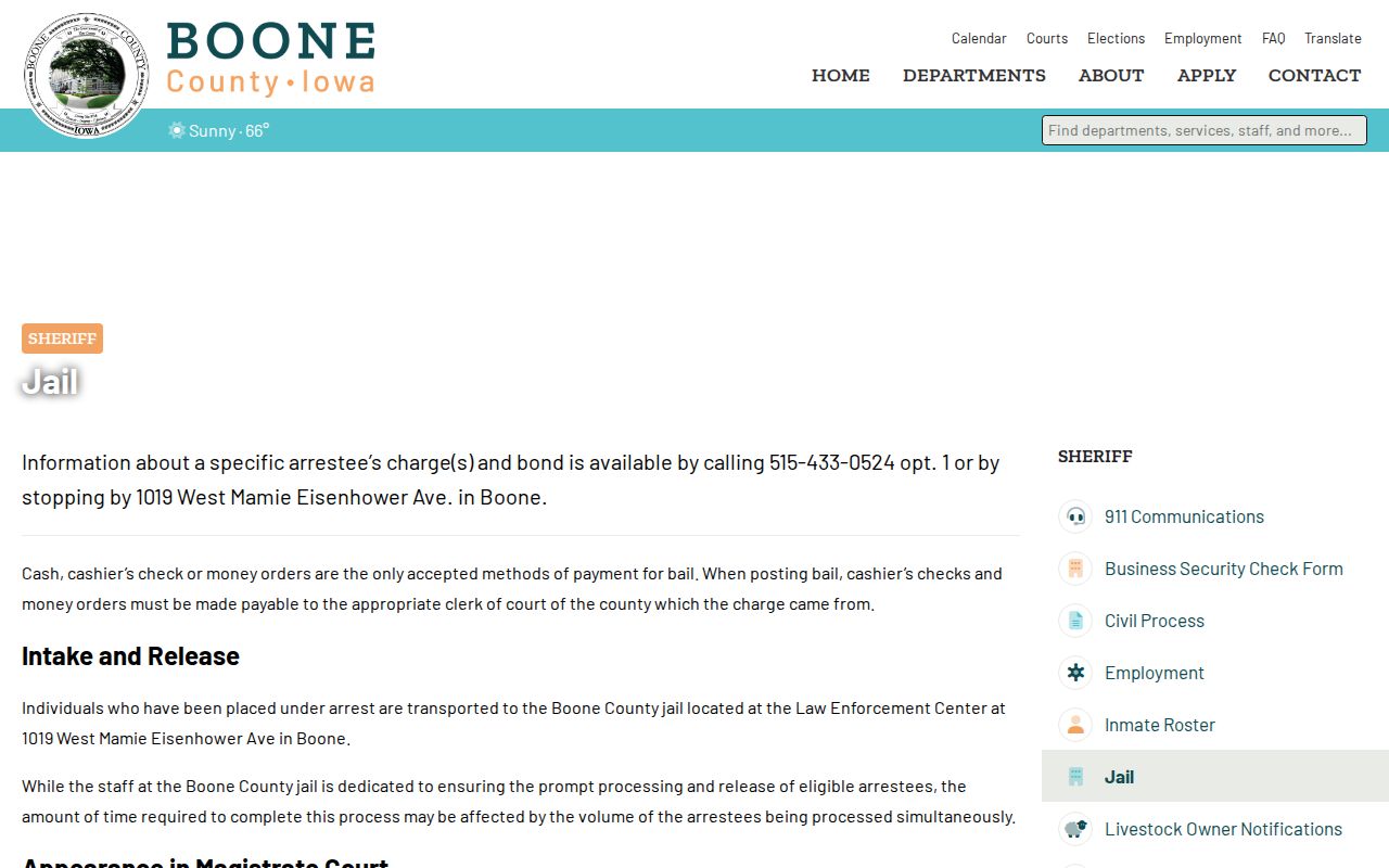 Boone County arrest search jail information page