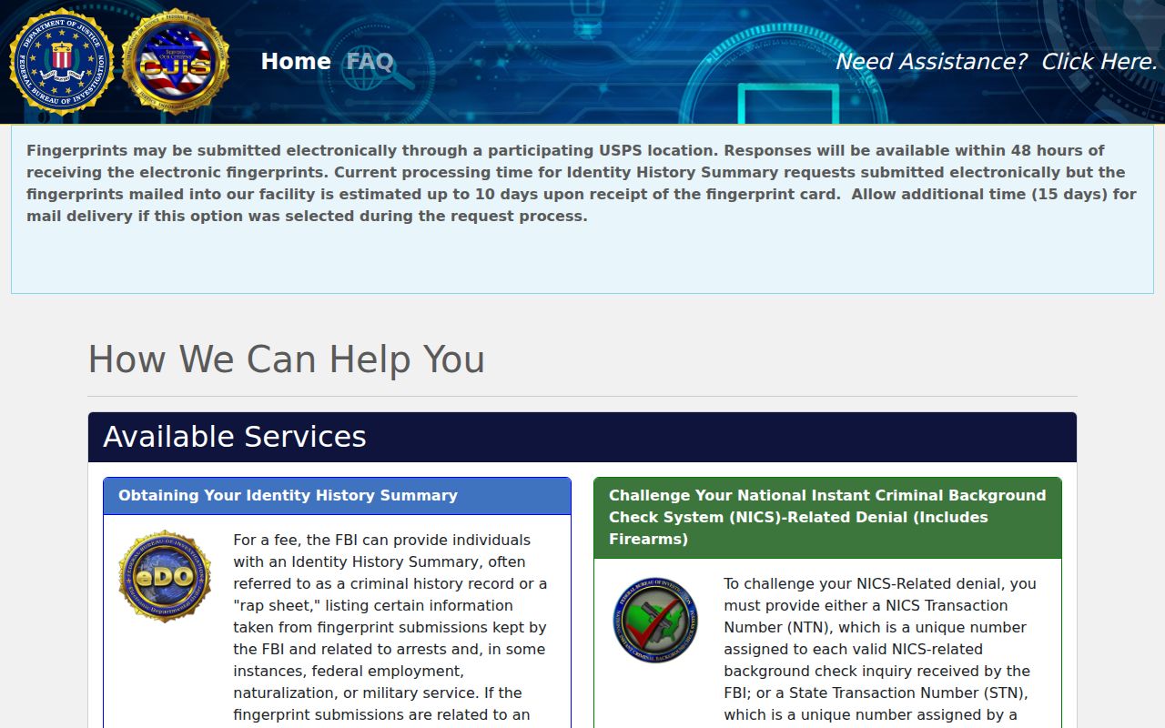 FBI electronic identity history portal for Boone County arrest review