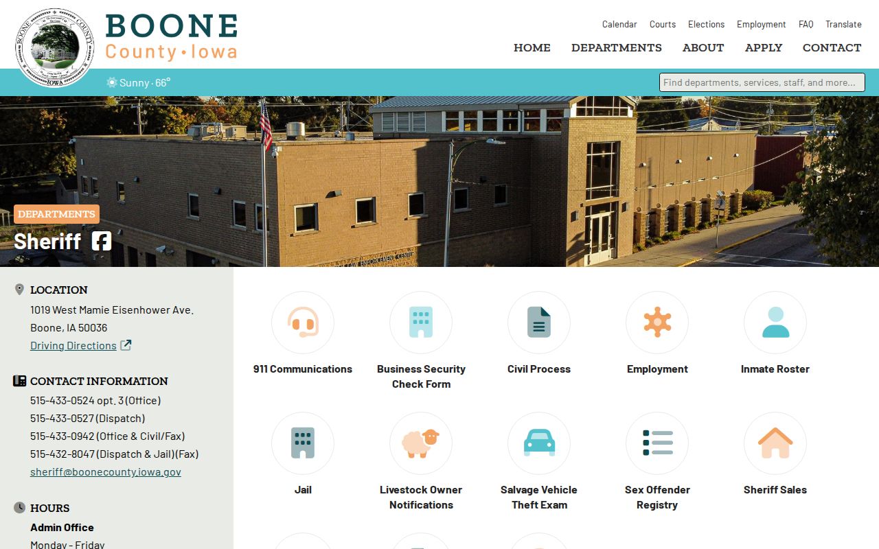 Boone County criminal record sheriff office contact page
