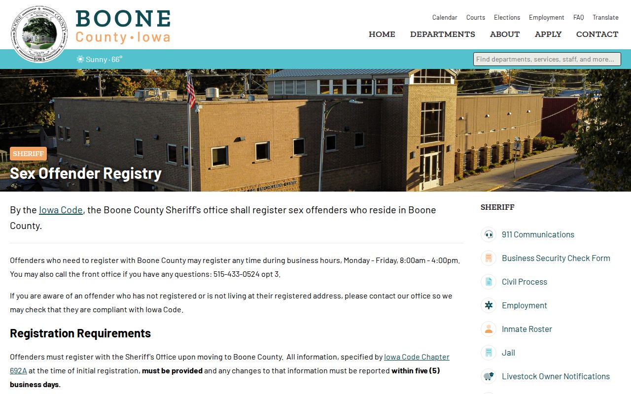 Boone County sex offender registry office guidance